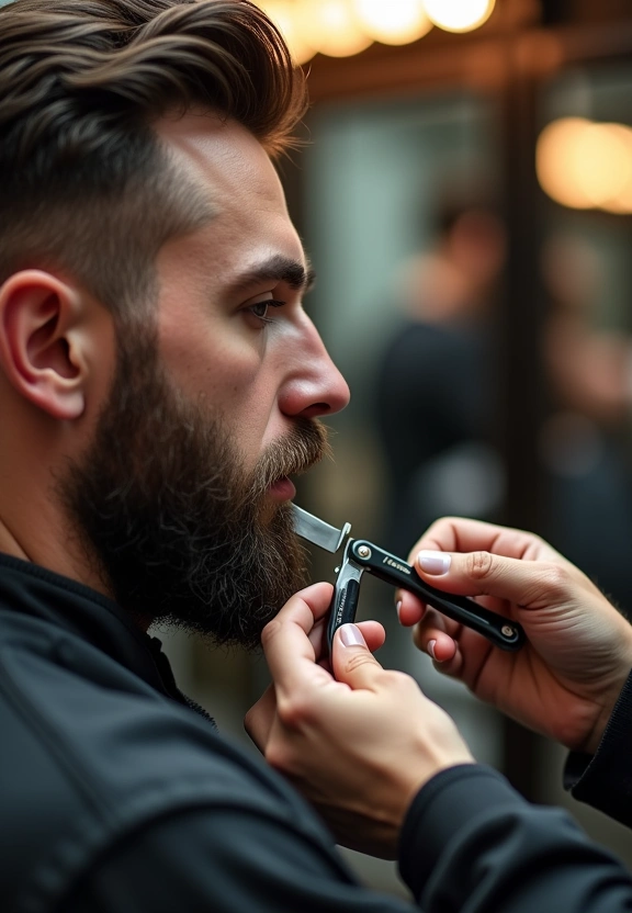 Beard trim in progress